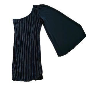 NWT Black Pleated One Bell Sleeve Dress